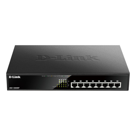 D-Link DGS-1008MP switch di rete Non gestito Gigabit Ethernet (10/100/1000) Supporto Power over Ethernet (PoE) 1U Nero