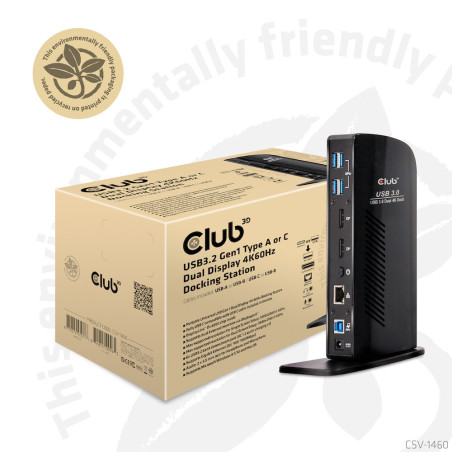 CLUB3D USB3.2 Gen1 Type A or C Dual Display 4K60Hz Docking Station DisplayLink® Certified