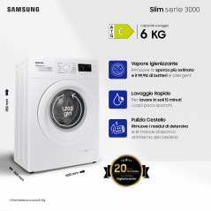 Samsung WW60A3120WE ET lavatrice slim a caricamento frontale 6 kg Classe C 1200 giri min, Porta bianca + Panel bianco