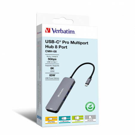 Verbatim CMH-08 USB tipo-C 5000 Mbit s Argento